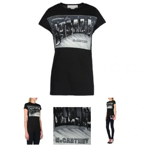 NWOT COTTON SILK Stella McCartney Greetings black tee grunge T-shirt 44 8 10 M - Picture 9 of 10